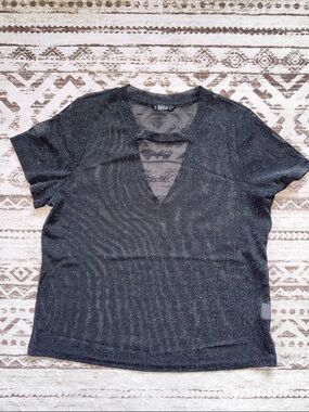 SHEIN Black Sparkle Short Sleeve V-Notch Top